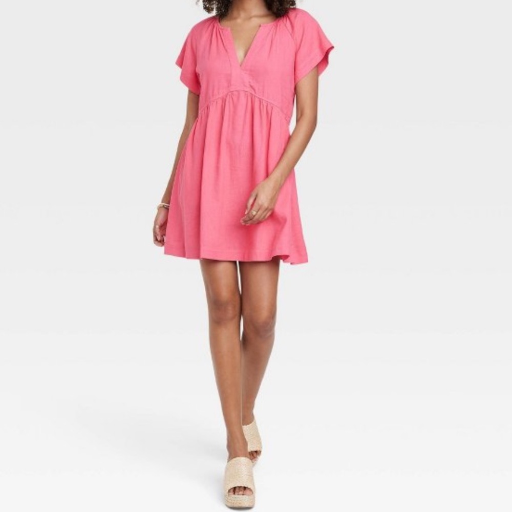 Universal Threads Women’s Pink Short Sleeve Linen Mini Shift Dress - NWOT